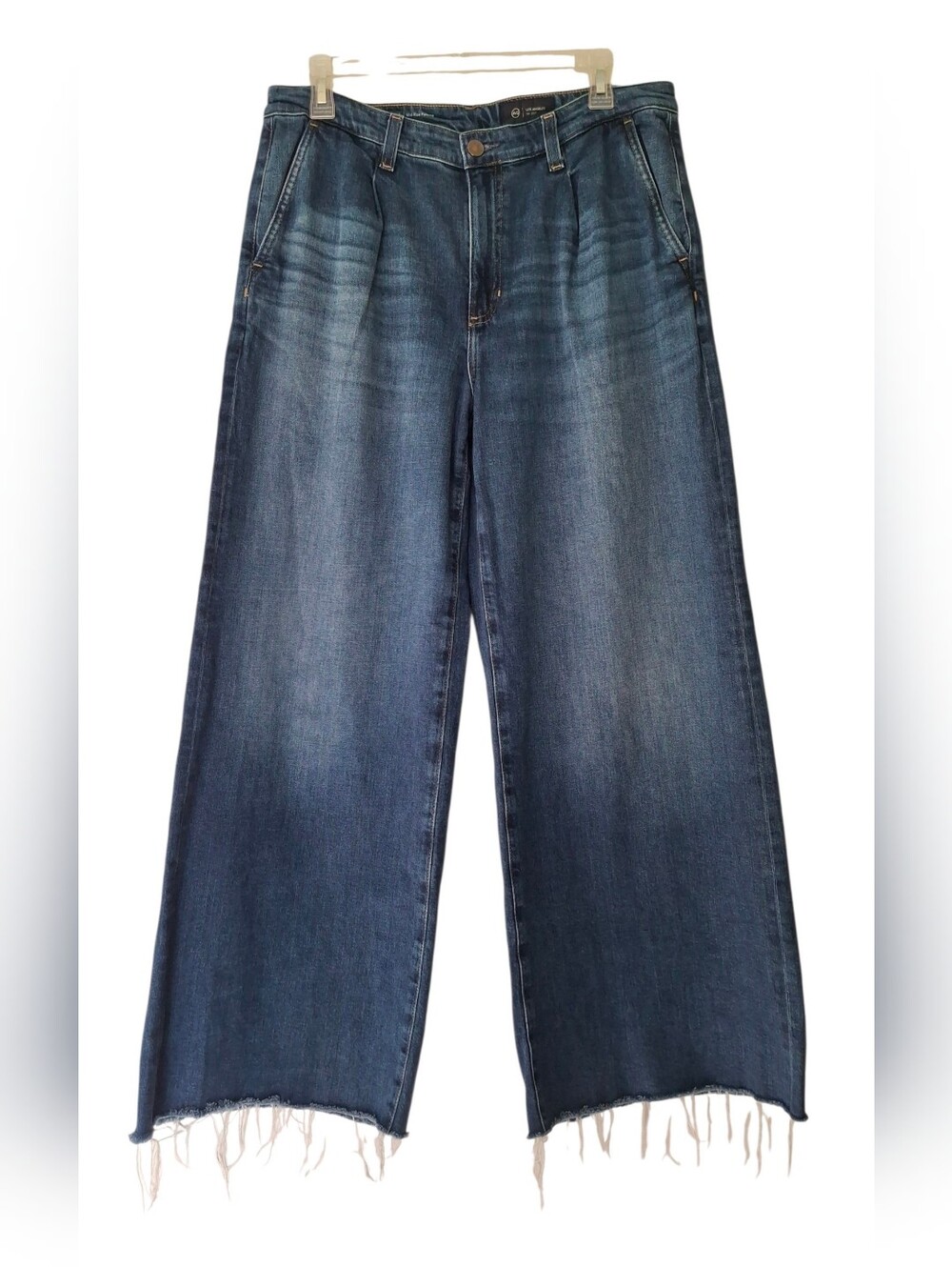 AG Adriano Goldschmied Single Pleat Stella Wide-Leg Palazzo Frayed Edge Jeans 30